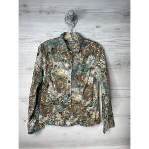Chicos Jacket Womens Small Multicolor Floral Brocade Button Up Long Sleeve Boho